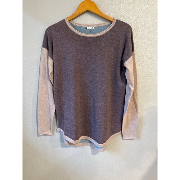 Smartwool Women's Long Sleeve Colorblock Top M Purple & Beige Wool Blend - Picture 1 of 7